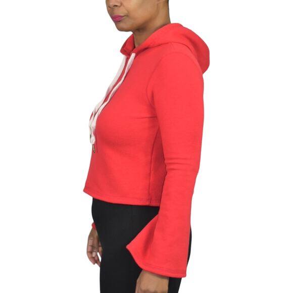 Project Social T Cropped Hoodie Red Sweatshirt Hood Soft Terry Fitted X Small XS - Picture 14 of 15